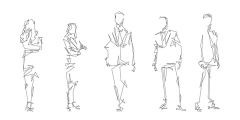 Group of business people, line art. Men and women, abstract isolated vector illustrations