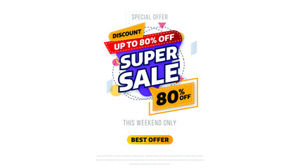 Sale banner template design with geometric background , Big sale special offer up to 80% off. Super Sale, end of season special offer banner. vector illustration.