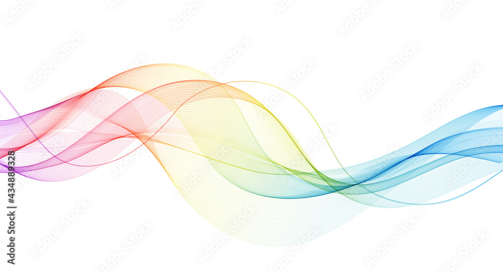 Fototapete Vector abstract colorful flowing wave lines isolated on white background. Design element for technology, science, music or modern concept.