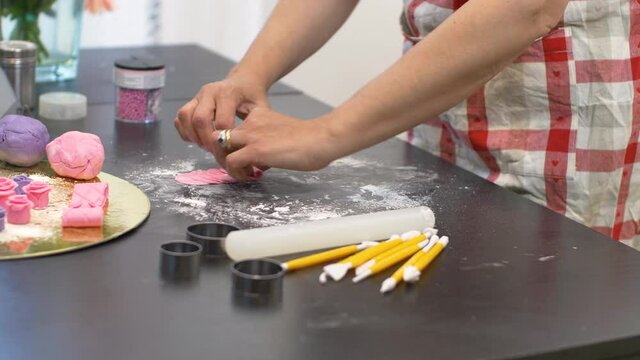 Making decoration for dessert from sugar mastic