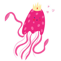 Cartoon cute jellyfish character. Jellyfish children's illustration vector. 