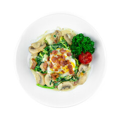 Spinach with Cream Sauce, Bacom Champignon Mushroom and Cheese