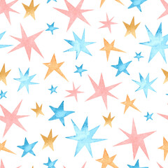 Star watercolor seamless pattern children background
