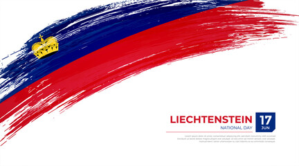Flag of Liechtenstein country. Happy national day of Liechtenstein background with grunge brush flag illustration - obrazy, fototapety, plakaty