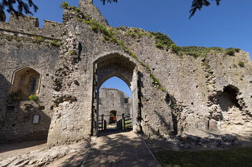 Fototapeta na wymiar Gateway from the Upper Bailey to The Barbican in Chepstow Castle, Monmouthshire, Wales, UK