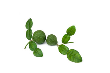 Bergamot fruit with leaf isolated on white background.