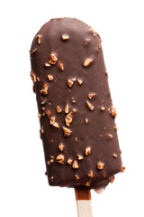 Ice-cream on stick, chocolate and nuts covered