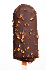 Ice-cream on stick, chocolate and nuts covered