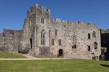 The North range complex from the Lower Bailey in Chepstow Castle, Monmouthshire, Wales, UK