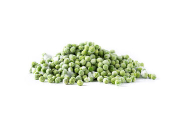 Frozen green peas isolated on white background