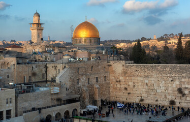 Western Wall in Jerusalem Old City at sunset, Jerusalem, Israel.