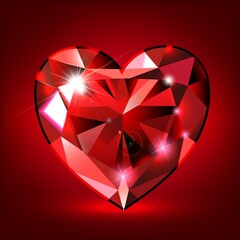 ruby heart shaped on red background vector