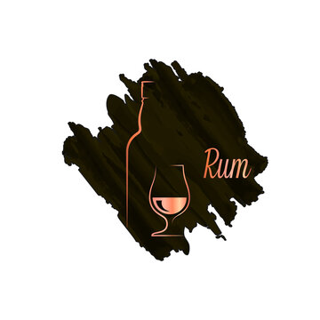 Rum bottle with rum glass watercolor logo