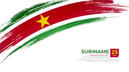 Flag of Suriname country. Happy Independence day of Suriname background with grunge brush flag illustration