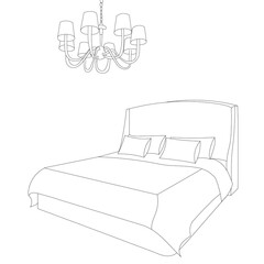 bed and chandelier, sketch, vector, isolated