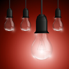 Light bulb illuminated, realistic illustration. stylish conceptual digital idea design background