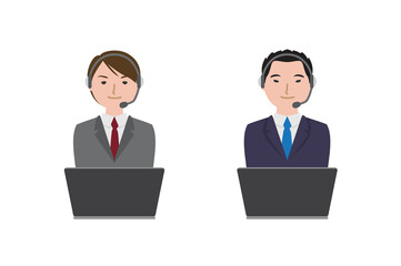 パソコンの前でヘッドセットを付けている男性