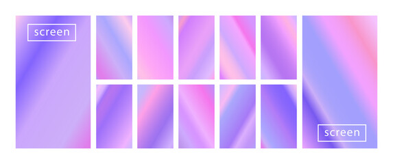 Fototapeta premium Mobile screen lock display collection of colorful backgrounds in trendy neon colors. Modern screen vector design for mobile app. Soft color abstract pastel holographic gradients. Swatches for design