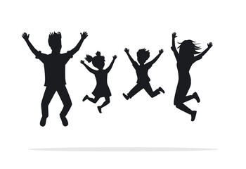 Fototapeta na wymiar family jumping for joy silhouette scene