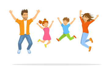 Happy family jumping for joy scene
