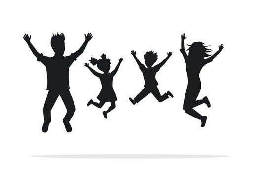 family jumping for joy silhouette scene
