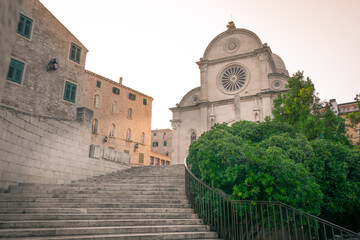 staircase in front of the Šibenik's St. James's cathedral, a protected area under the patronage of UNSECO
