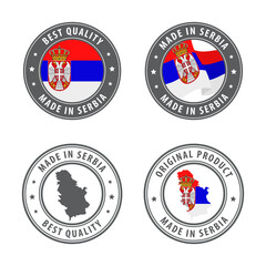 Made in Serbia - set of labels, stamps, badges, with the Serbia map and flag. Best quality. Original product.