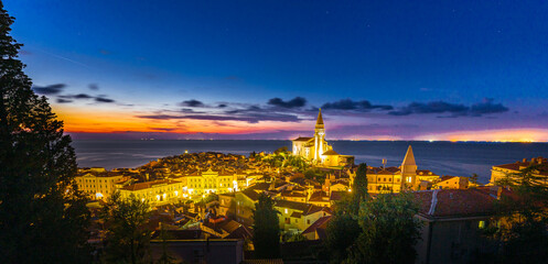 Piran town shore night view , Slovenia © subbotsky