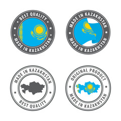 Made in Kazakhstan - set of labels, stamps, badges, with the Kazakhstan map and flag. Best quality. Original product.