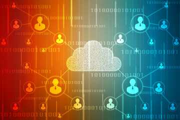 2d illustration of Cloud computing, Digital Cloud computing Concept background. Cyber technology, internet data storage, database and mobile server concept