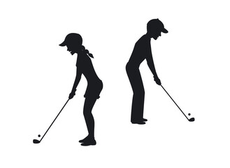Naklejka premium man and woman gold players silhouettes