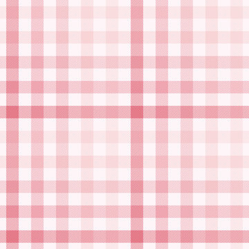 Gingham pattern vector in gradient pink. Seamless spring summer vichy check plaid graphic for tablecloth, oilcloth, flannel shirt, picnic blanket, other modern womenswear fashion textile print.