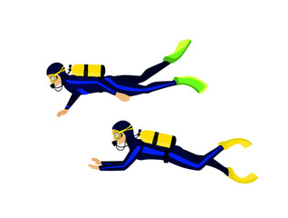 male and female scuba divers isolated