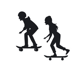 man and woman skateboarding silhouettes