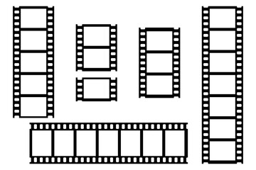 Film strip, retro cinema- frames silhouettes set on white background