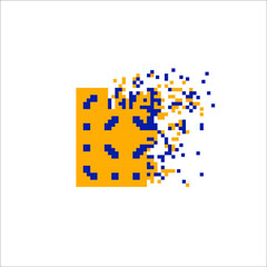 Pixel art tile disintegration into pixels, illustration for graphic design