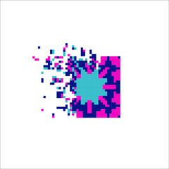 Rectangle tile disintegration into pixels, illustration for graphic design