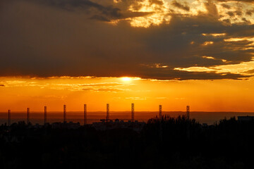 background of red dramatic beautiful sunset over the city