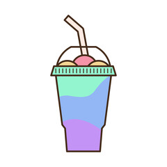 Vector slush drink isolated icon. Cartoon ice cup (Frozen Drink). Emoji clipart drawing of tropical smoothie shake.