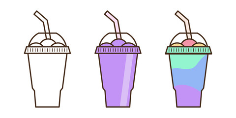 Vector slush drink isolated icon. Cartoon ice cup (Frozen Drink). Emoji clipart drawing of tropical smoothie shake.