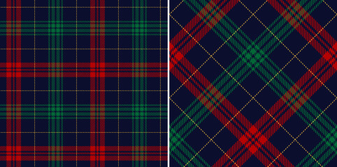 Plaid pattern for Christmas winter in red, green, yellow, navy blue. Seamless multicolored simple tartan check graphic vector for flannel shirt, skirt, throw, other modern festive textile print. - obrazy, fototapety, plakaty