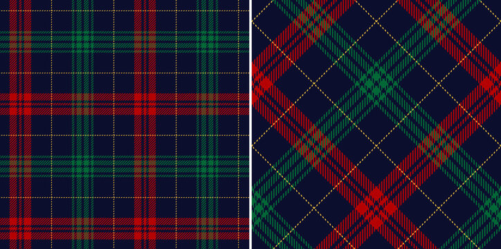Plaid pattern for Christmas winter in red, green, yellow, navy blue. Seamless multicolored simple tartan check graphic vector for flannel shirt, skirt, throw, other modern festive textile print.