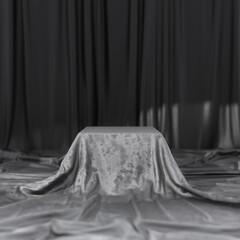 A fabric-covered presentation platform. Presentation area for your products. 3d rendering.
