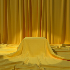 A fabric-covered presentation platform. Presentation area for your products. 3d rendering.