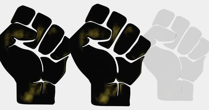 3d animation symbol of black fist on white background. video showing protests around the world against racism, symbol against racism, black lives matter movement, protests, hands