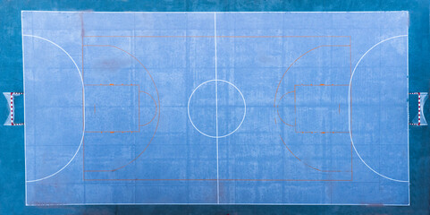 Vista aérea de un campo de futbol sala azul  © Ezequiel Martínez