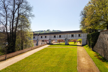 Connecting corridor, covered bridges between the Minorite Monastery and Historical Parks, Castle Cesky Krumlov, Czechia