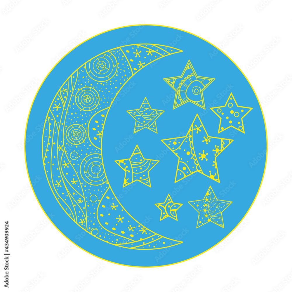 Wall mural mandala. moon and star with abstract patterns on isolation background. design for spiritual relaxati