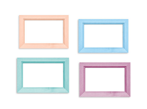 Collection of colorful photo frames, four frameworks isolated on white background