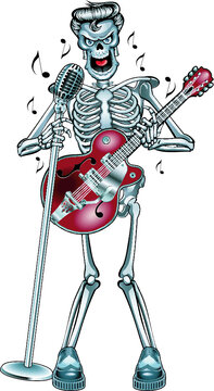 rockabilly skeleton singing and playing guitar